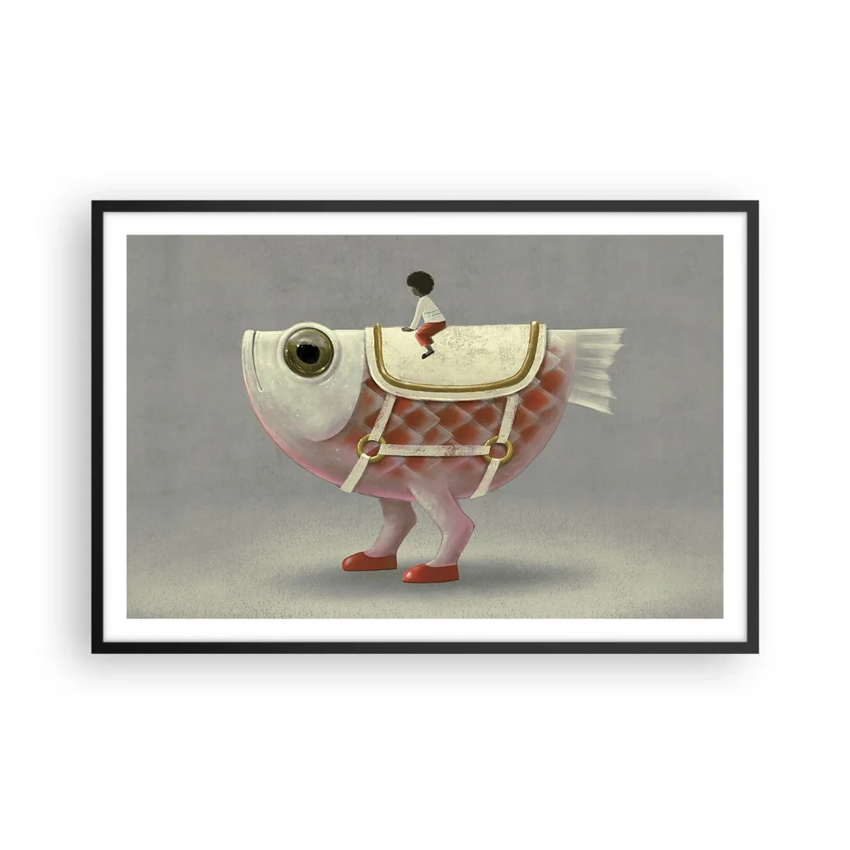 Affiche dans un cadre noir - Poster - Le cavalier poisson - 91x61 cm