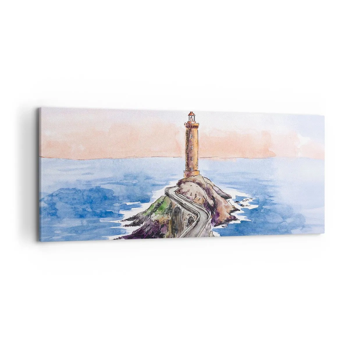 Impression sur toile - Image sur toile - Un phare sur un rivage rocheux - 120x50cm - Face à la mer - Décoration murale moderne pour le salon et la chambre ARTTOR