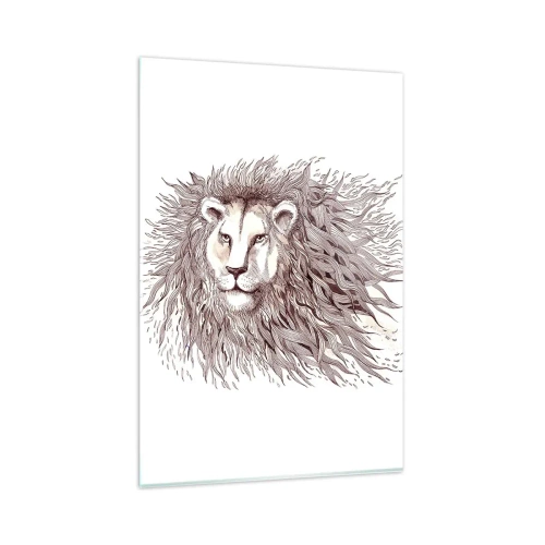 Impression sur verre - Image sur verre - Aquarelle artistique d'un lion avec une crinière détaillée - 80x120cm - Un souverain fougueux - Décoration murale moderne pour le salon et la chambre ARTTOR