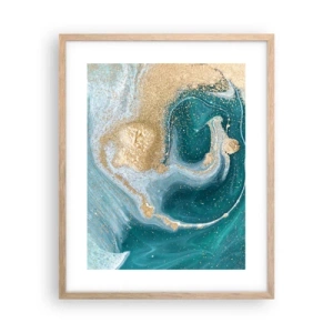 Affiche dans un chêne clair - Poster - Tourbillon d'or et de turquoise - 40x50 cm