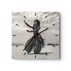 Horloge murale - Pendule murale - Danseuse exotique sur fond de désert - 30x30cm - Danse des îles du sud - Décoration murale moderne pour le salon et la chambre ARTTOR