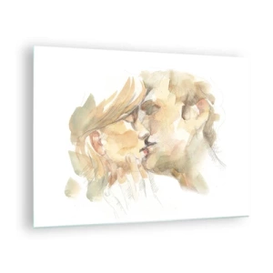 Impression sur verre - Image sur verre - Aquarelle romantique représentant un baiser d'amoureux - 70x50cm - A moitié trouvé ? - Décoration murale moderne pour le salon et la chambre ARTTOR