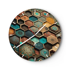 Horloge murale - Pendule murale - Hexagones multicolores aux motifs orientaux - 30x30cm - Ornements arabes – variation - Décoration murale moderne pour le salon, la cuisine et la chambre ARTTOR