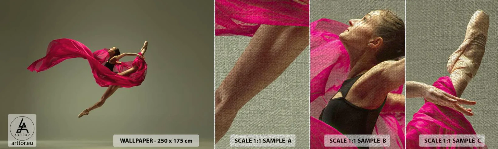 Échantillon de Papier Peint Premium Canvas - Flamme dansante - Danseur, Ballerine, Ballet - 100x30 cm