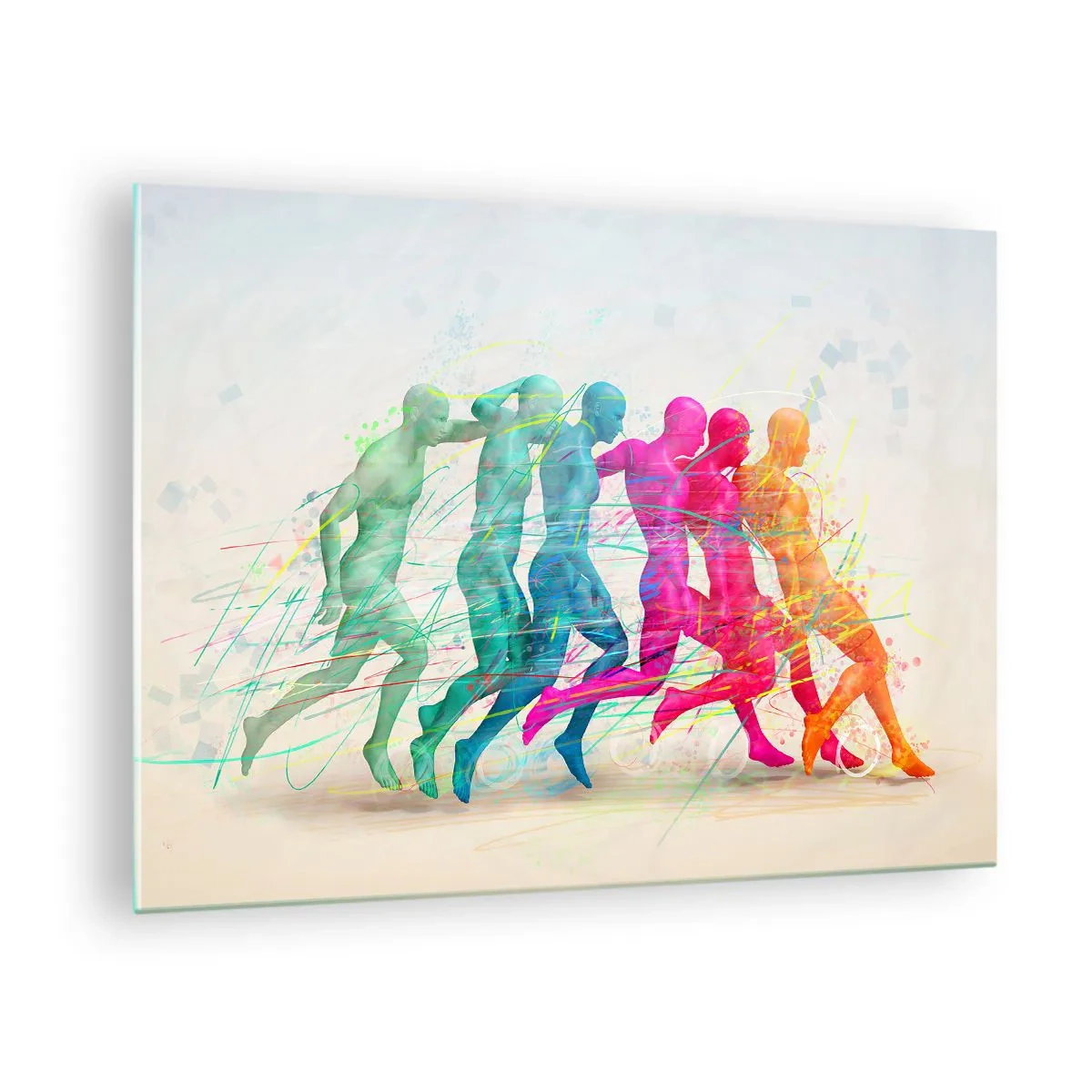Impression sur verre - Image sur verre - Un résumé coloré représentant le mouvement d'une figure en train de courir - 70x50cm - Harmonie du mouvement - Décoration murale moderne pour le salon et la chambre ARTTOR