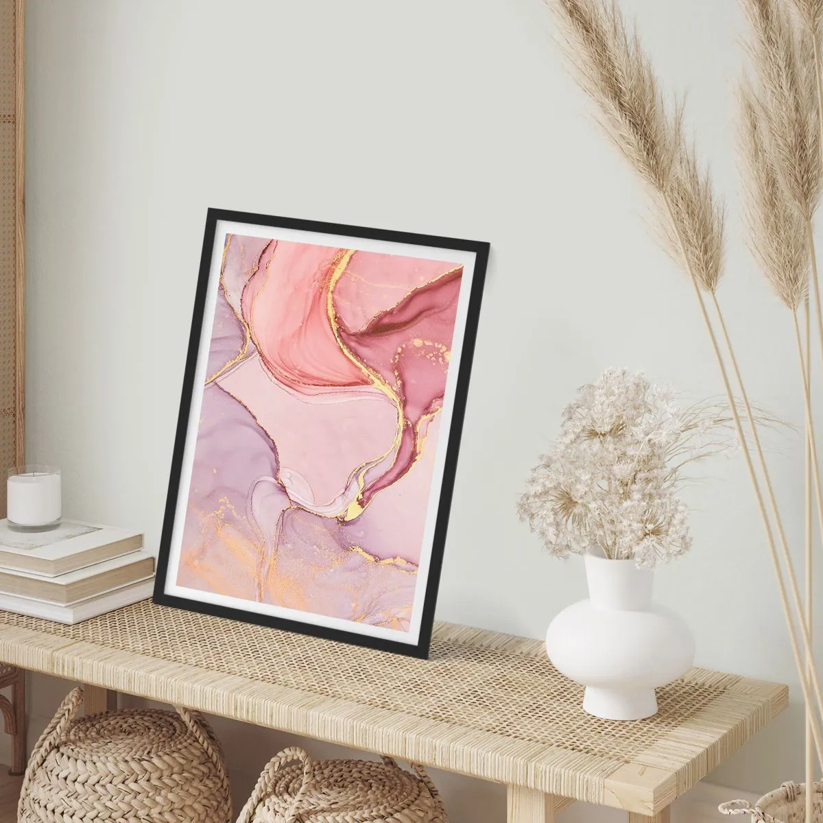 Affiche dans un cadre noir - Poster - Une combinaison abstraite de nuances pastel avec des accents dorés. - 50x70cm - Caresse de couleurs - Décoration murale moderne pour le salon et la chambre ARTTOR