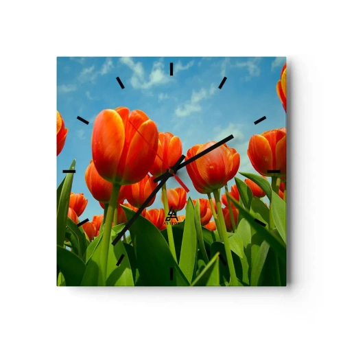 Horloge murale - Pendule murale - Un champ de tulipes rouges et oranges contre un ciel bleu - 30x30cm - A part le ciel bleu, ils n'ont besoin de rien dans leur vie - Décoration murale moderne pour le salon et la chambre ARTTOR
