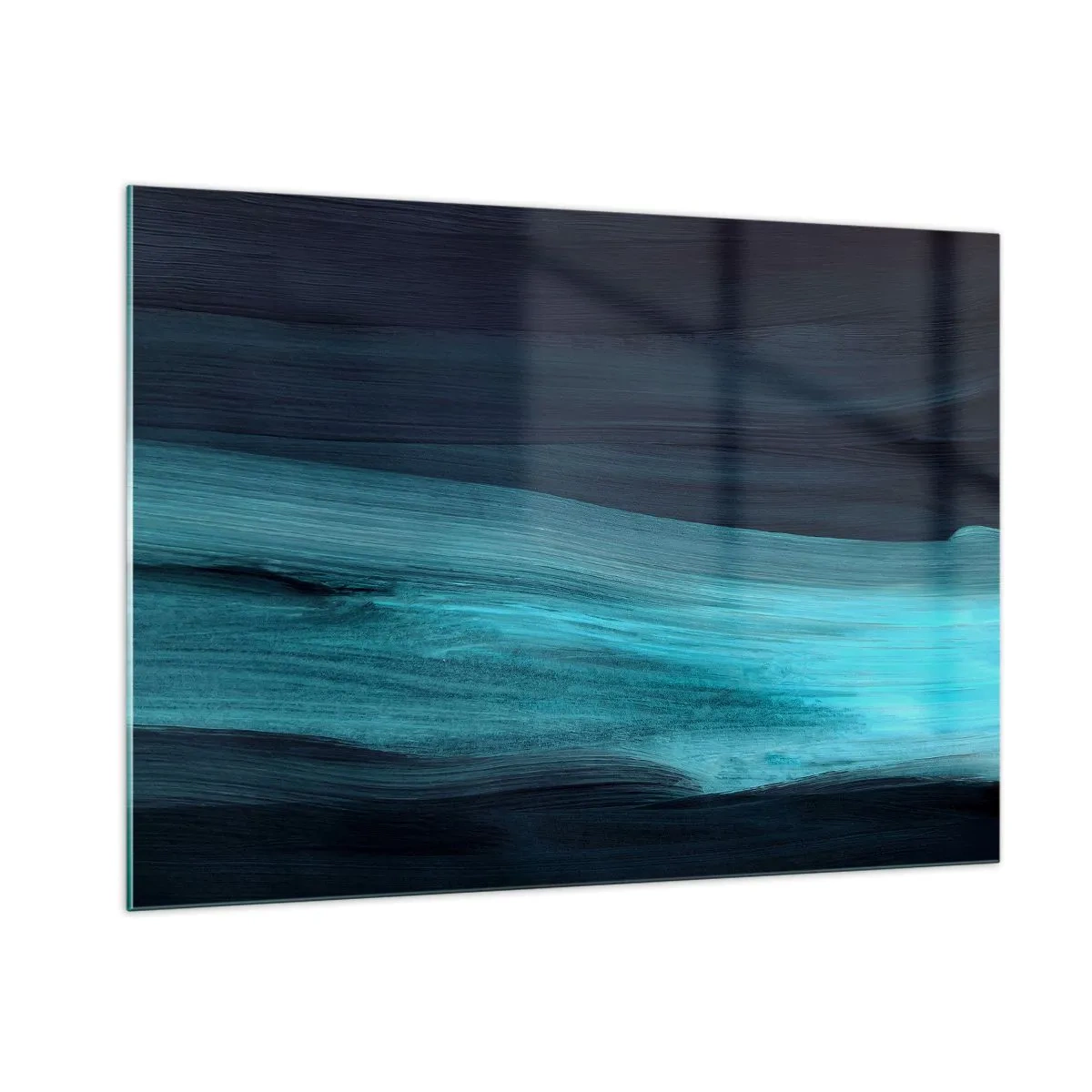 Impression sur verre - Image sur verre - Vague abstraite dans les tons turquoise et bleu marine - 100x70cm - Suivez le courant - Décoration murale moderne pour le salon et la chambre ARTTOR