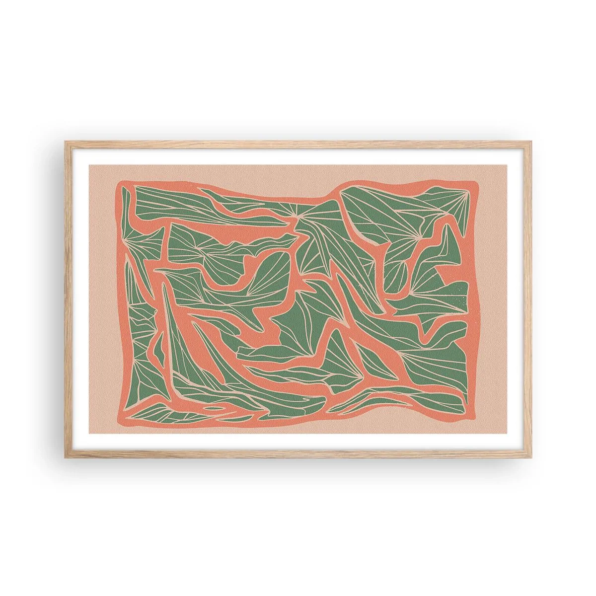 Affiche dans un chêne clair - Poster - La lutte entre le corail et la verdure - 91x61 cm