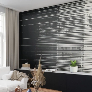 Papier Peint Photo Standard Eco - Ondes et vibrations - Noir et blanc, Codes-barres, Lignes - 350x256 cm