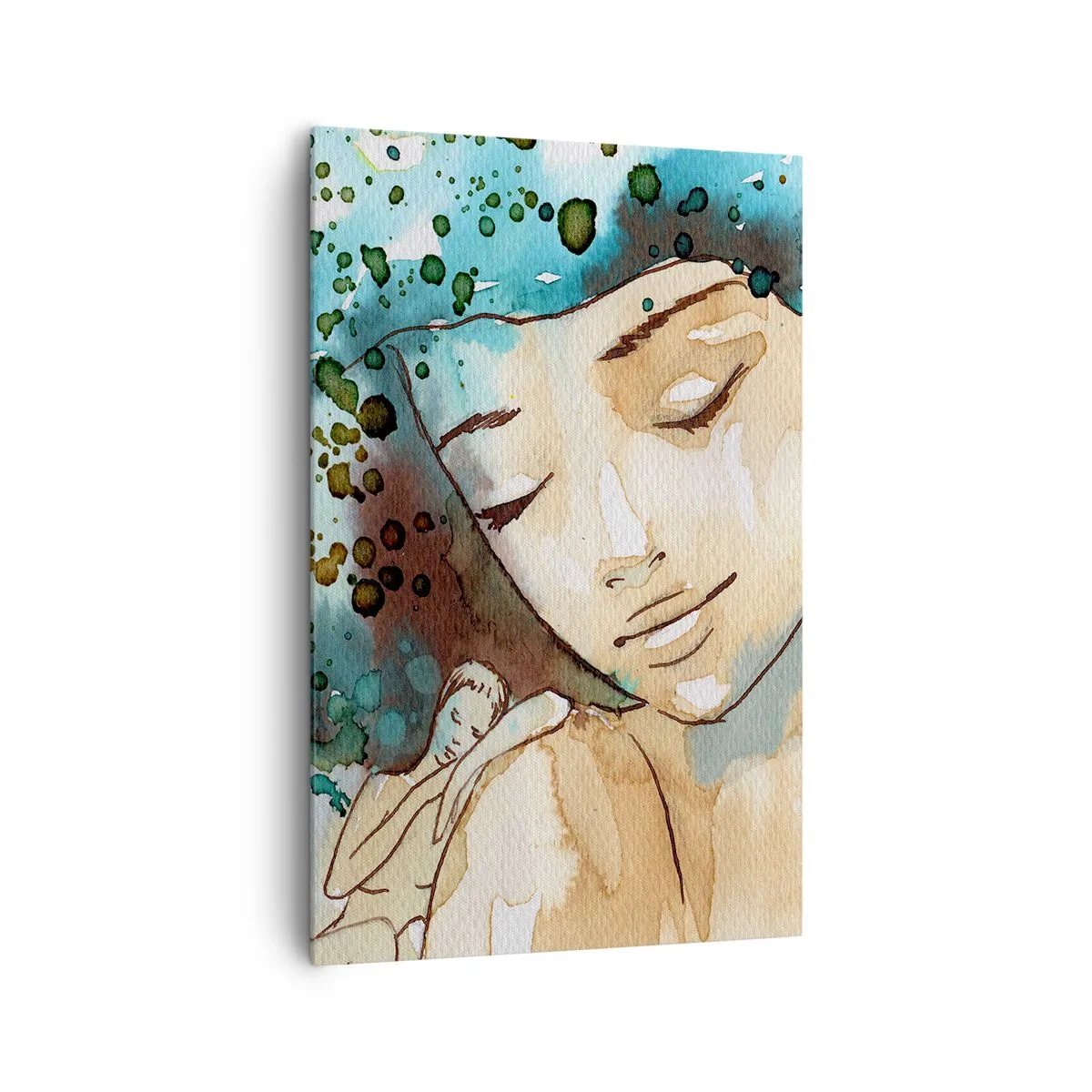 Impression sur toile - Image sur toile - Portrait d'une femme aux couleurs délicates de l'aquarelle - 80x120cm - Lady in blue - Décoration murale moderne pour le salon et la chambre ARTTOR