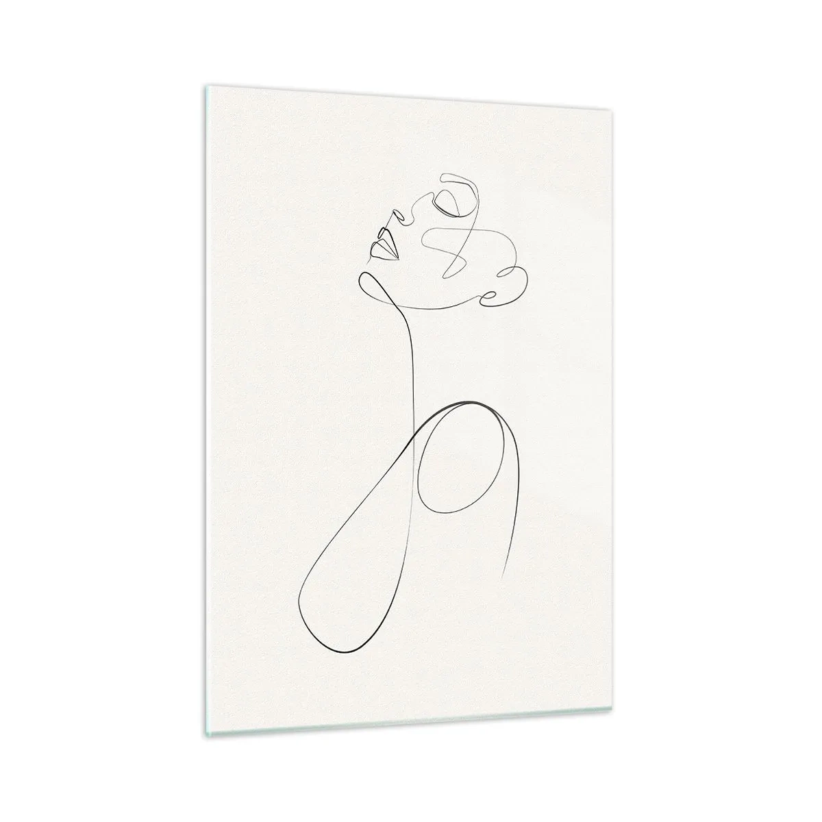 Impression sur verre - Image sur verre - Visage et silhouette féminins en style dessin au trait sur fond blanc - 50x70cm - En boucle dans les rêves - Décoration murale moderne pour le salon et la chambre ARTTOR