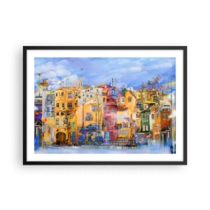 Affiche dans un cadre noir - Poster - Bâtiments urbains colorés dans un style artistique - 70x50cm - Nous sommes ensemble - Décoration murale moderne pour le salon et la chambre ARTTOR