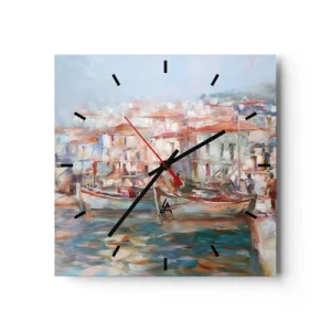 Horloge murale - Pendule murale - Impression de port avec bateaux et bâtiments - 30x30cm - Vacances pastelles - Décoration murale moderne pour le salon et la chambre ARTTOR