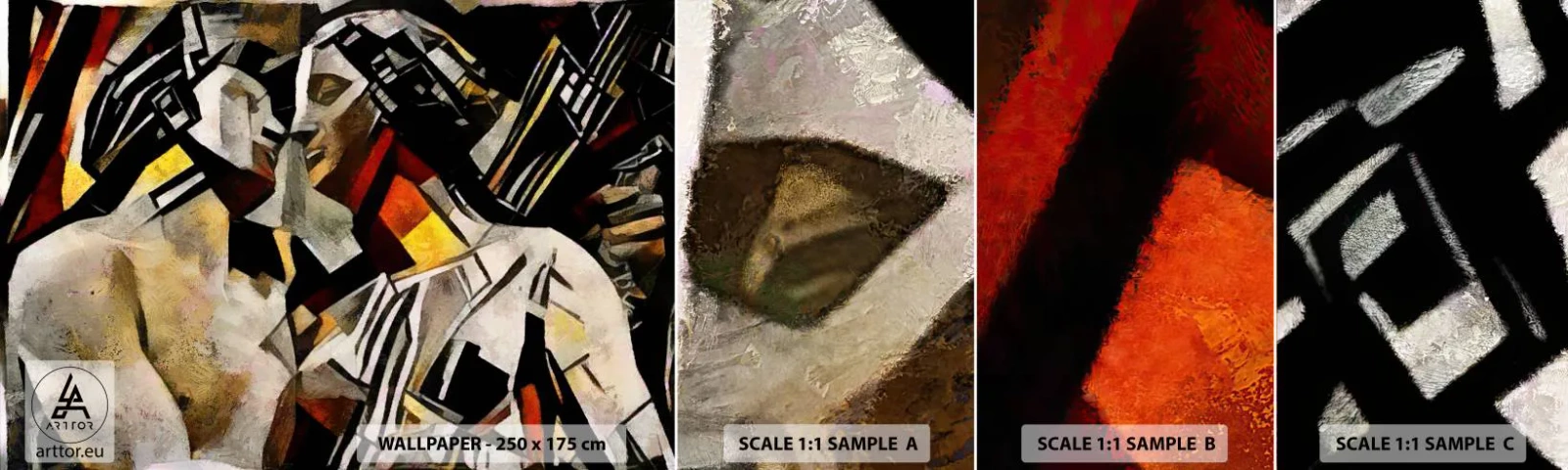 Échantillon De Papier Peint Standard Eco - Un baiser sculptural - Couple amoureux, Cubisme, Baiser - 100x30 cm