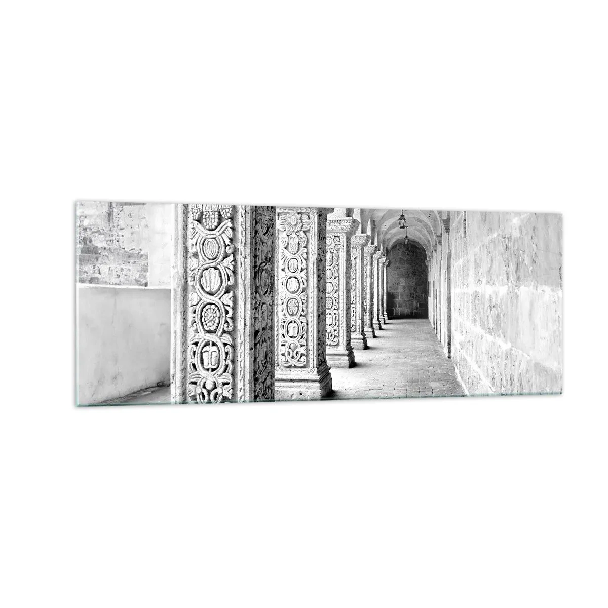 Impression sur verre - Image sur verre - Colonnes historiques dans une prise de vue monochrome - 140x50cm - Où cela mène-t-il…? - Décoration murale moderne pour le salon et la chambre ARTTOR