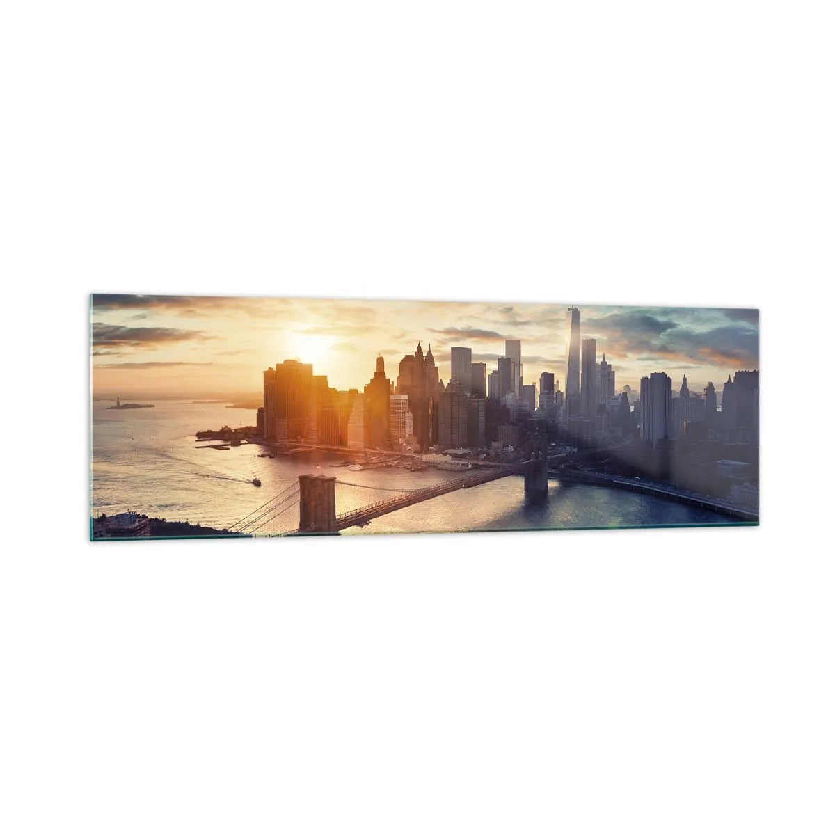 Impression sur verre - Image sur verre - Panorama de la ville avec le pont et la rivière à la lumière du soleil couchant - 160x50cm - Monument de la culture occidentale - Décoration murale moderne pour le salon et la chambre ARTTOR