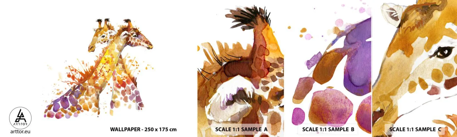 Échantillon De Papier Peint Standard Eco - Est-ce de l'amitié ou de l'amour? - Animaux, Girafe, Graphique - 100x30 cm