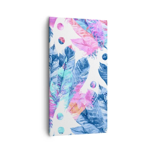 Impression sur toile - Image sur toile - Plumes en rose et bleu - 55x100 cm