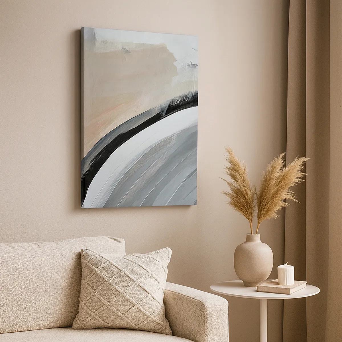 Impression sur toile - Image sur toile - Arche abstraite dans les tons de noir, gris et beige - 50x70cm - Composition : arc de noir et gris - Décoration murale moderne pour le salon et la chambre ARTTOR