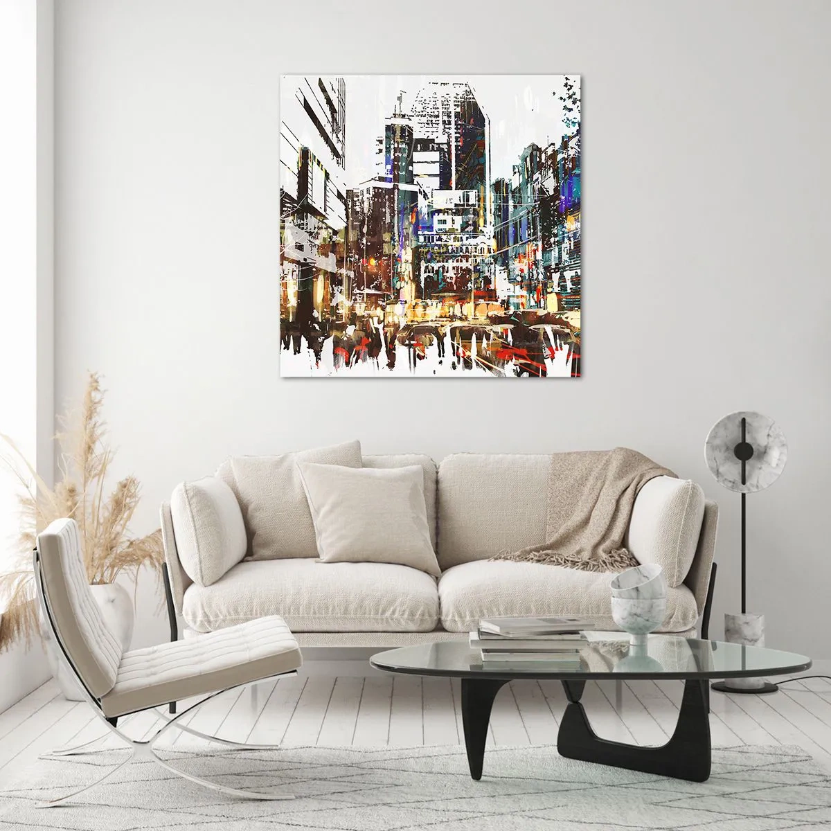 Impression sur verre - Image sur verre - Une ville chatoyante - 70x70 cm