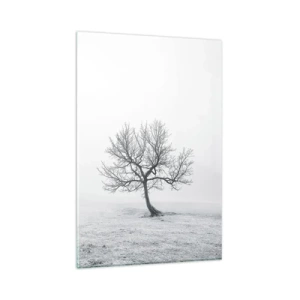 Impression sur verre - Image sur verre - Un arbre solitaire dans le brouillard hivernal dans un champ vide - 80x120cm - Contre le néant - Décoration murale moderne pour le salon et la chambre ARTTOR