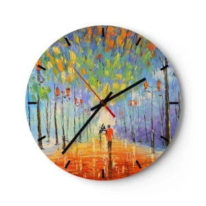 Horloge murale - Pendule murale - Une avenue colorée avec des arbres et une personne marchant au loin - 30x30cm - Chant nocturne de la pluie - Décoration murale moderne pour le salon, la cuisine et la chambre ARTTOR