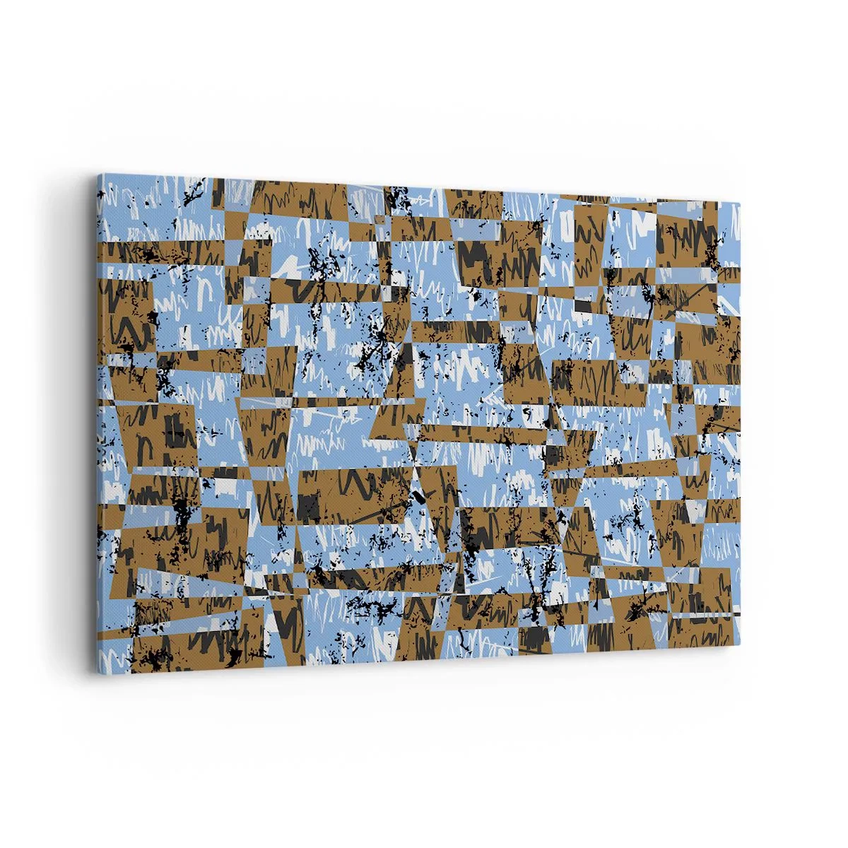Impression sur toile - Image sur toile - Une composition abstraite de rectangles dans des tons de marron et de bleu. - 120x80cm - Une découpe non humaine - Décoration murale moderne pour le salon et la chambre ARTTOR