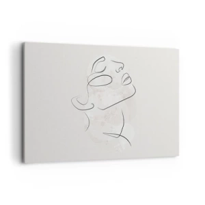 Impression sur toile - Image sur toile - Un croquis minimaliste d'un visage sur un fond clair - 120x80cm - L'esquisse d'un rêve - Décoration murale moderne pour le salon et la chambre ARTTOR