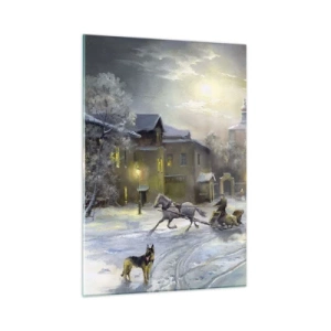 Impression sur verre - Image sur verre - Paysage hivernal d'une ville illuminée par le clair de lune - 50x70cm - La magie de l'hiver russe - Décoration murale moderne pour le salon et la chambre ARTTOR