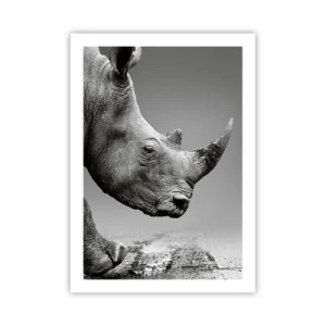 Affiche - Poster - Gros plan noir et blanc de la tête d'un rhinocéros - 50x70cm - Force inarrêtable - Décoration murale moderne pour le salon et la chambre ARTTOR