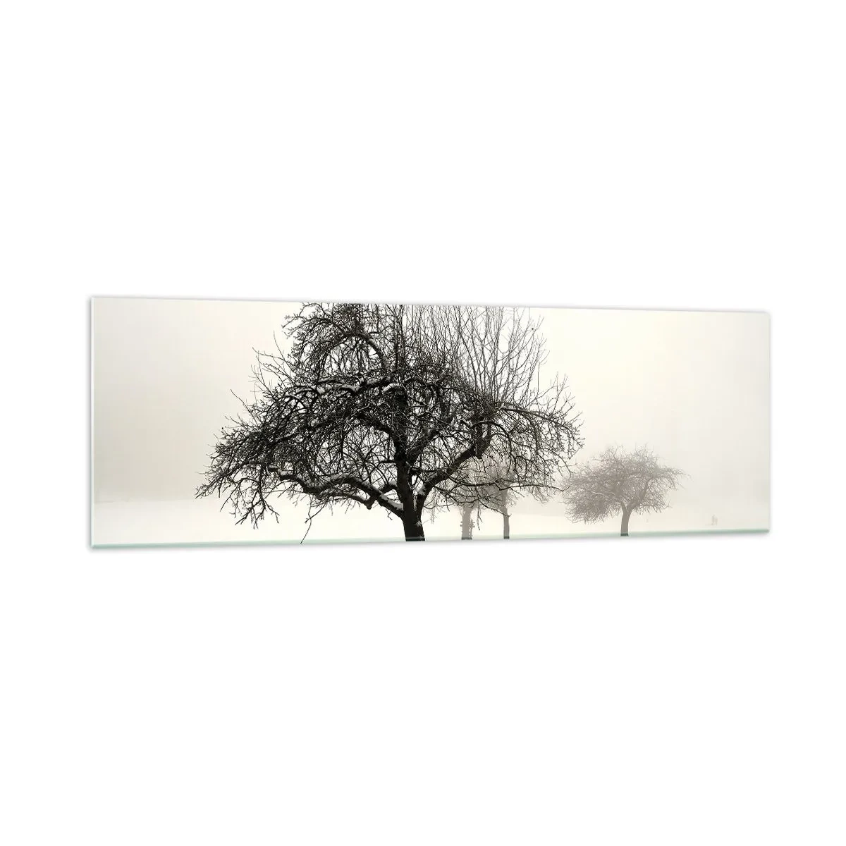 Impression sur verre - Image sur verre - Arbres dans un champ enneigé entouré de brouillard - 160x50cm - Un rêve hivernal - Décoration murale moderne pour le salon et la chambre ARTTOR