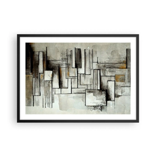 Affiche dans un cadre noir - Poster - Rectangles abstraits dans les tons de gris et de noir - 70x50cm - Le pouvoir de la simplicité - Décoration murale moderne pour le salon et la chambre ARTTOR