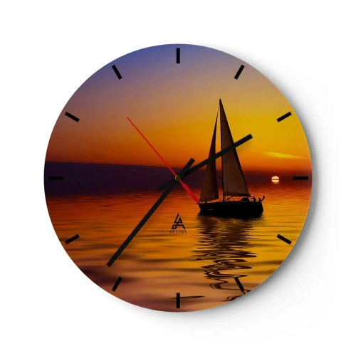 Horloge murale - Pendule murale - Un voilier en mer au coucher du soleil - 30x30cm - Comme c'est calme au crépuscule… - Décoration murale moderne pour le salon, la cuisine et la chambre ARTTOR