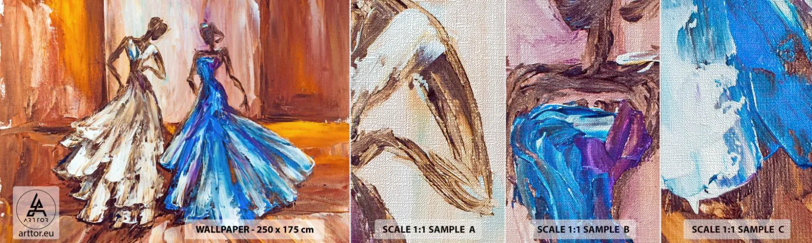 Échantillon de Papier Peint Premium Canvas - Un duo reconnaissant - Femme, Robe de mariée, Mode - 100x30 cm