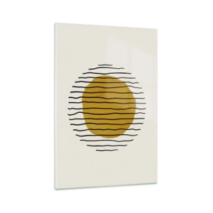Impression sur verre - Image sur verre - Un motif minimaliste avec un cercle jaune et des lignes noires. - 70x100cm - Abstraction tremblante de chaleur - Décoration murale moderne pour le salon et la chambre ARTTOR