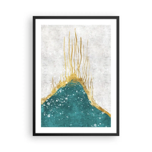Affiche dans un cadre noir - Poster - Composition abstraite en or et bleu - 50x70cm - Marée dorée - Décoration murale moderne pour le salon et la chambre ARTTOR