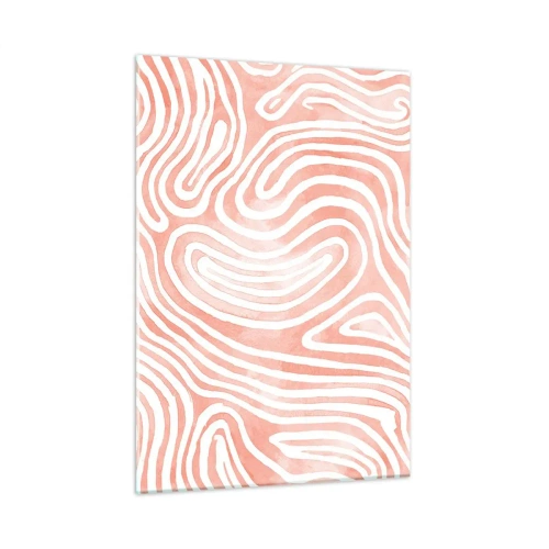 Impression sur verre - Image sur verre - Motif abstrait dans les tons blancs et corail - 50x70cm - Dans le labyrinthe de corail - Décoration murale moderne pour le salon et la chambre ARTTOR