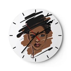 Horloge murale - Pendule murale - Illustration de style croquis du visage d'une femme sur fond blanc - 30x30cm - Doux comme le chocolat - Décoration murale moderne pour le salon, la cuisine et la chambre ARTTOR
