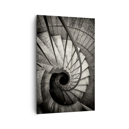 Impression sur toile - Image sur toile - Escalier en colimaçon noir et blanc de style moderne - 80x120cm - En haut des escaliers, en bas des escaliers - Décoration murale moderne pour le salon et la chambre ARTTOR