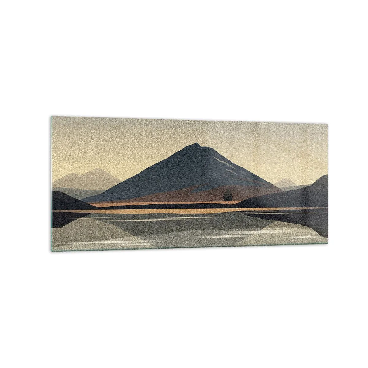 Impression sur verre - Image sur verre - Paysage de montagne minimaliste avec reflet dans l'eau - 120x50cm - Reflet de miroir - Décoration murale moderne pour le salon et la chambre ARTTOR