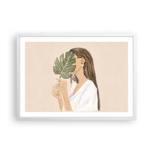 Affiche dans un cadre blanc - Poster - Portrait mystérieux avec un éventail - 70x50 cm