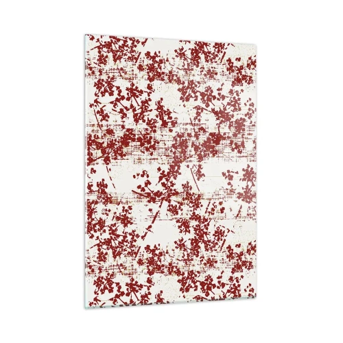 Impression sur verre - Image sur verre - Un motif floral en rouge sur un fond clair et vieilli - 50x70cm - Comme un calicot ancien - Décoration murale moderne pour le salon et la chambre ARTTOR