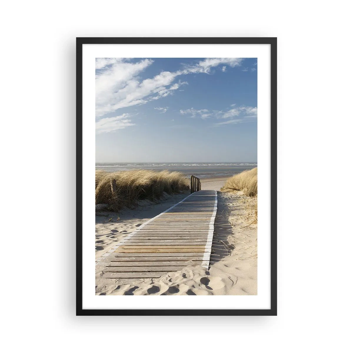 Affiche dans un cadre noir - Poster - Sentier de plage à travers les dunes avec un ciel bleu - 50x70cm - Derrière la dune, dans le bruissement de l'herbe - Décoration murale moderne pour le salon et la chambre ARTTOR