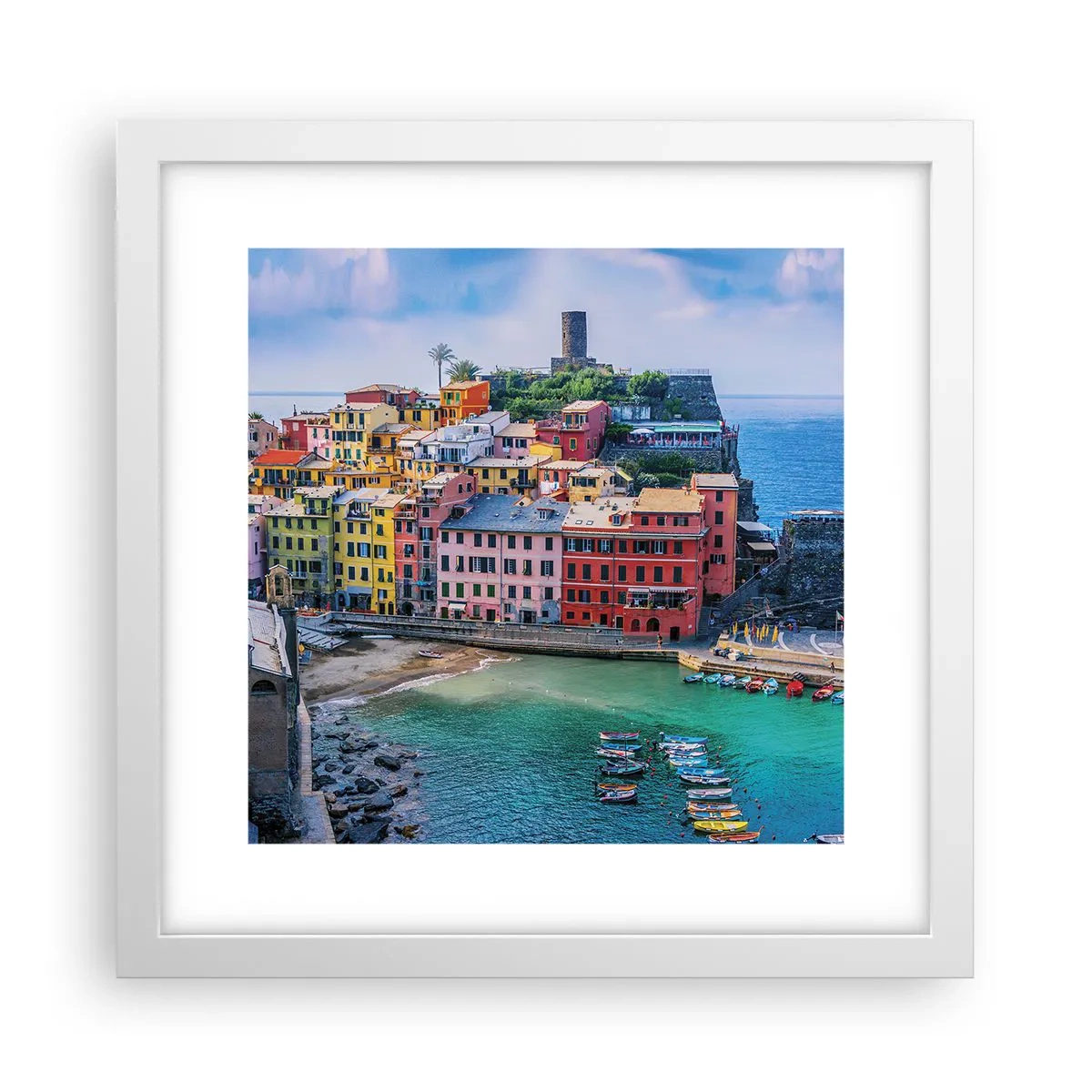 Affiche dans un cadre blanc - Poster - Petite ville magique de méditerranée - 30x30 cm