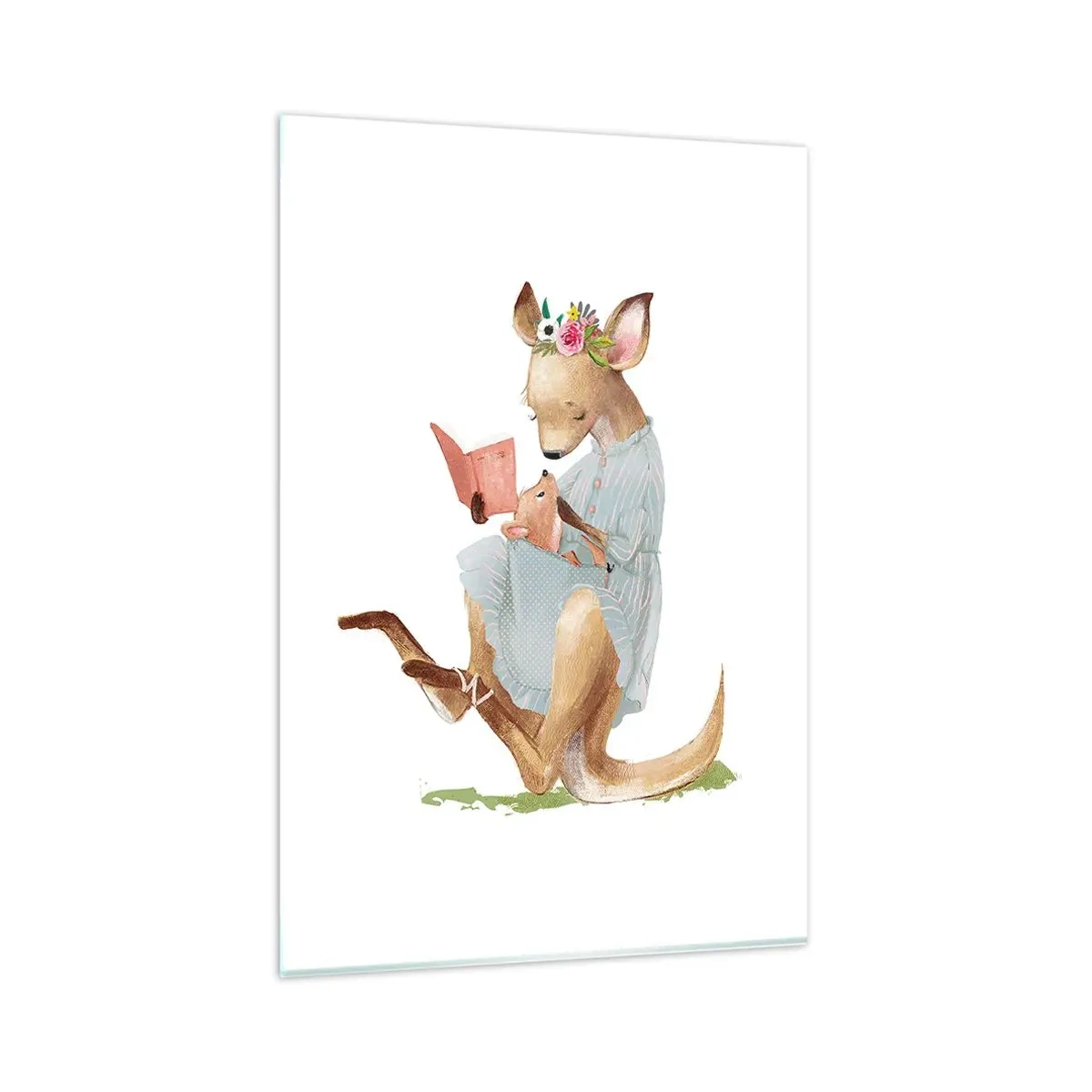 Impression sur verre - Image sur verre - Kanga lisant un livre avec un bébé - 80x120cm - Lis-moi maman - Décoration murale moderne pour le salon et la chambre ARTTOR