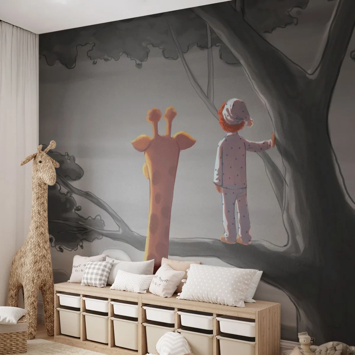 Papier peint sur mesure Premium Sand - Cela arrive vraiment - Girafe, Enfants, Rêve