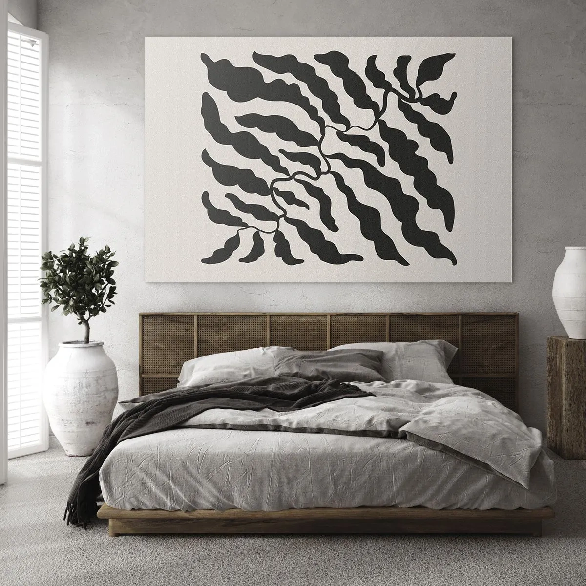 Impression sur verre - Image sur verre - Œuvre d'art botanique avec des feuilles noires organiques - 120x80cm - La nature du carré - Décoration murale moderne pour le salon et la chambre ARTTOR