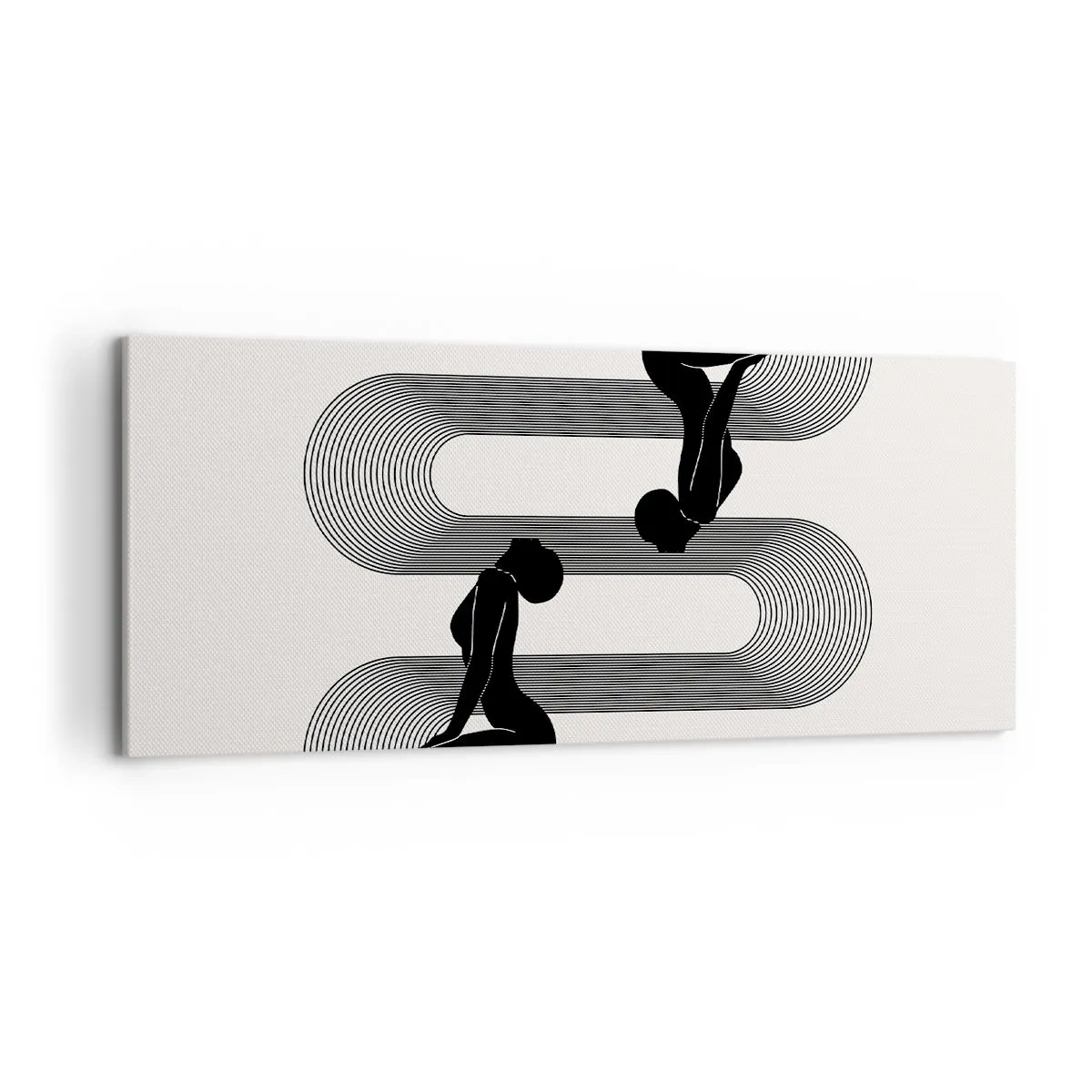 Impression sur toile - Image sur toile - Silhouettes noires avec des lignes géométriques sur fond clair - 120x50cm - Symétrie sensuelle - Décoration murale moderne pour le salon et la chambre ARTTOR