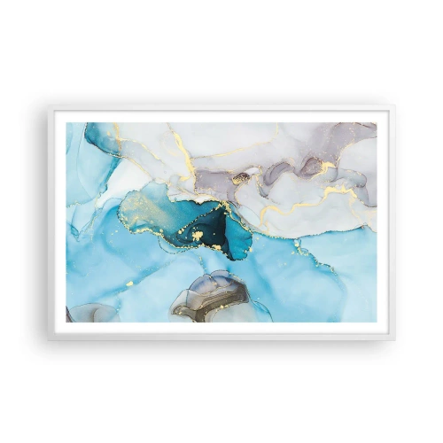 Affiche dans un cadre blanc - Poster - Etude de la rencontre gris et turquoise - 91x61 cm